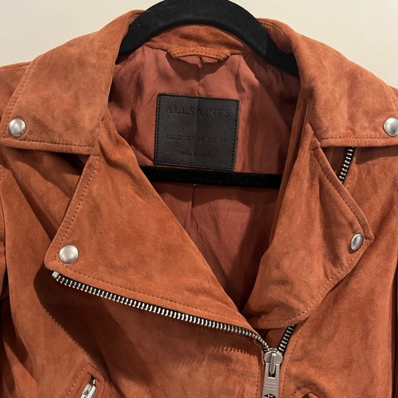 All Saints rose leather suede Cole biker jacket - Picture 5 of 8